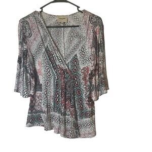 Haute Hippie Women's Size XS Pink Flare Sleeve Printed Blouse